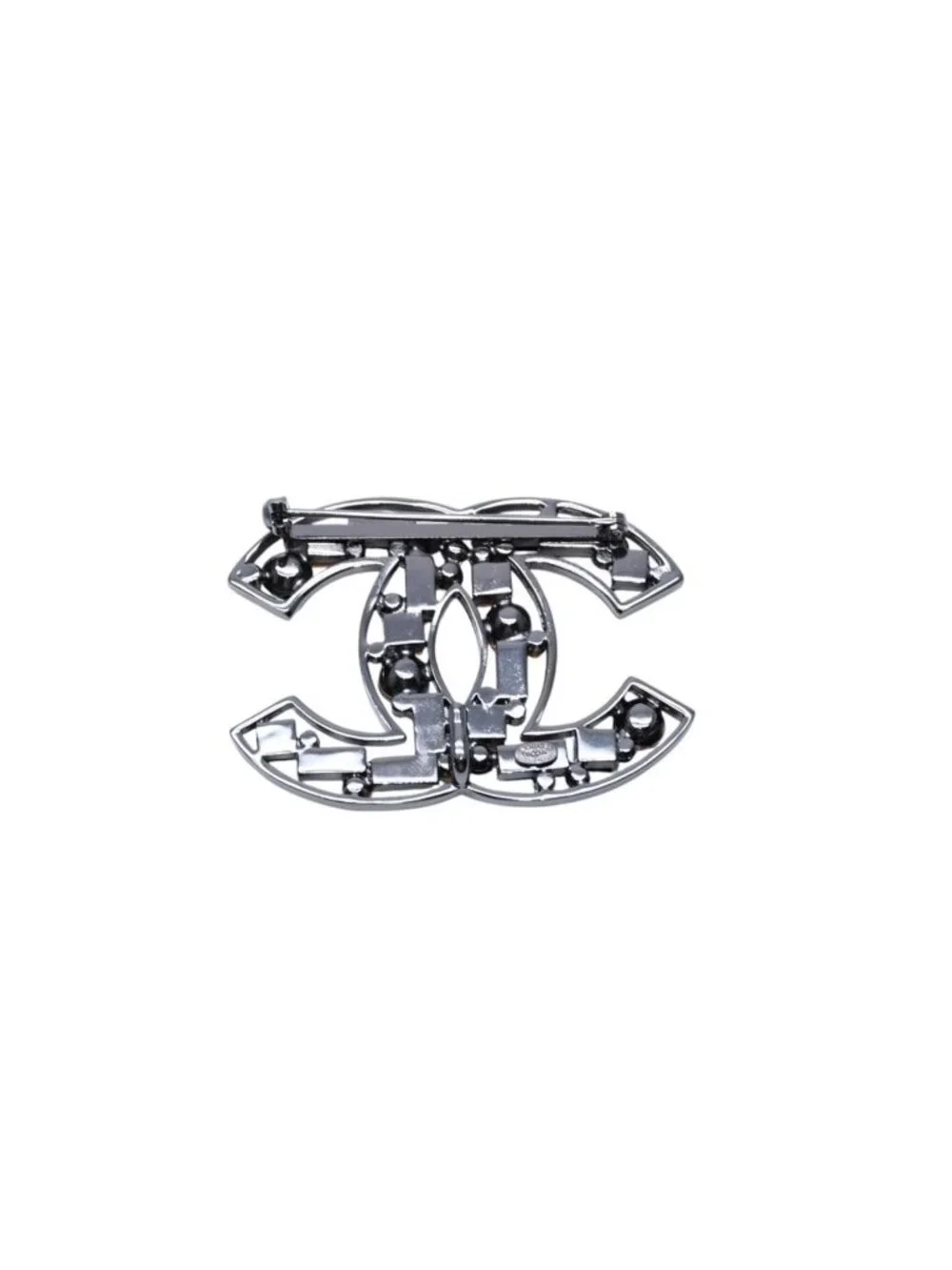 Chanel CC Logo Bijou Brooch Rhinestone Pink Black 03 AW